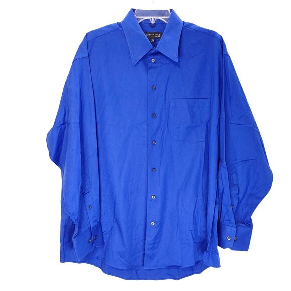 Kenneth Cole Dress Shirt Button Up Long Sleeve Spread Collar Blue Mens Size 17 - Picture 1 of 8